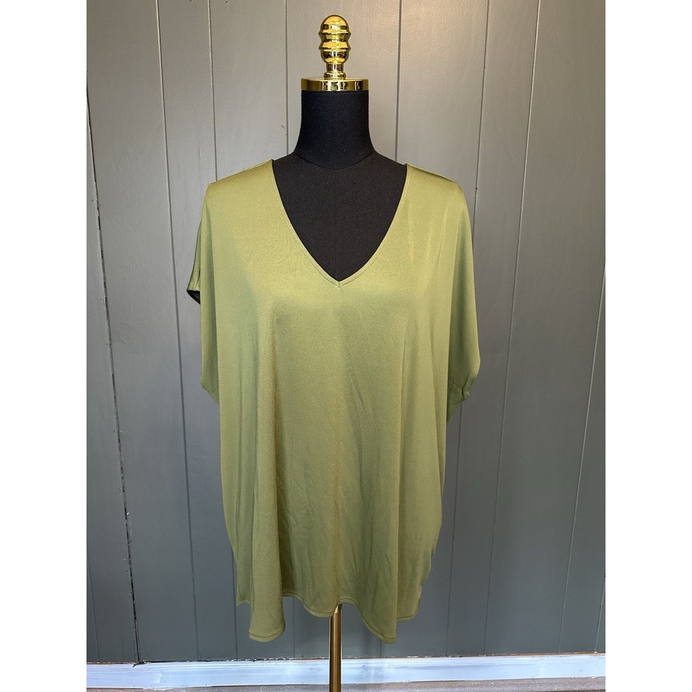 Alfani Elements NWT Green Avocado Boxy V Neck Blouse‎ Top 3X